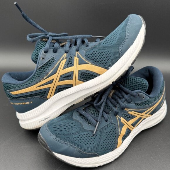 Asics Gel-Contend 7 Womens Running Shoes Breathable Lace-Up Size 8.5 Blue Gold - Picture 1 of 9